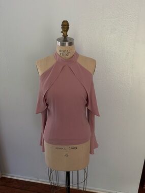 Cold-Shoulder Mock Neck Blouse in Dusty Rose
